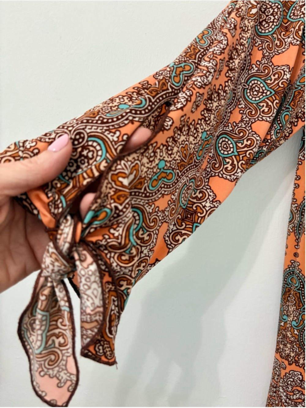 Tacera Off Shoulder Paisley Medallion Dress Sz S Peach Boho EUC - Picture 6 of 11